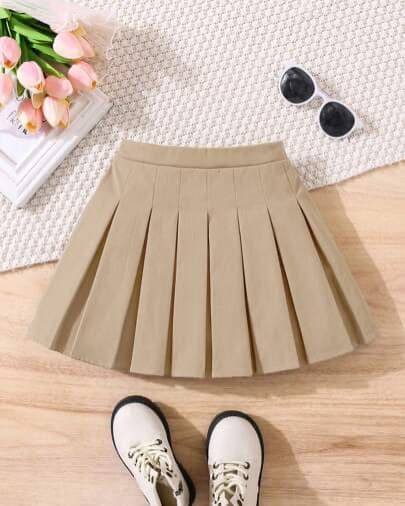 PrepCrw Falda casual ajustada de unicolor y plisada, versátil y de moda para niña joven