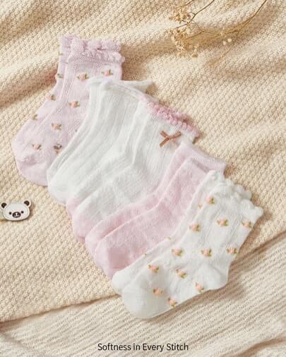 Cozy Pixies 5 pares de calcetines para bebés y niños con estampado floral rosa, calcetines lindos de malla para niñas en