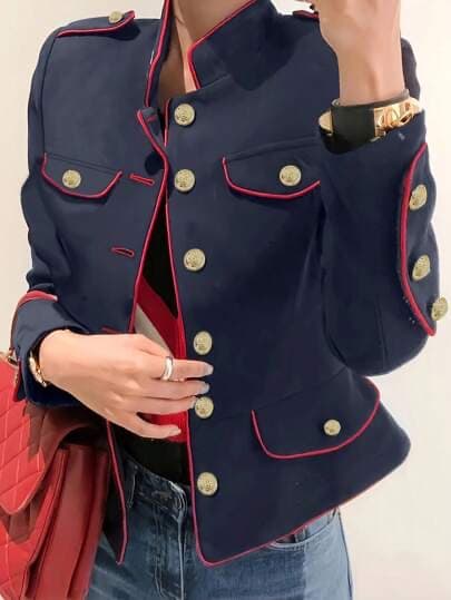 INAWLY Chaqueta larga de mujer con bloqueo de colores de un solo pecho, apta para primavera y otoño