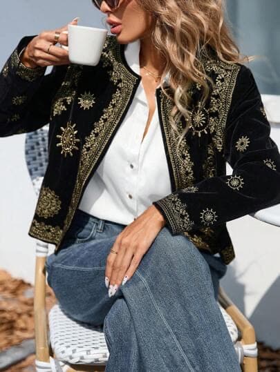 Aveloria Modichic Chaqueta exterior de estilo vintage de dinastía con bordado de terciopelo 3D, de uso casual y holgado