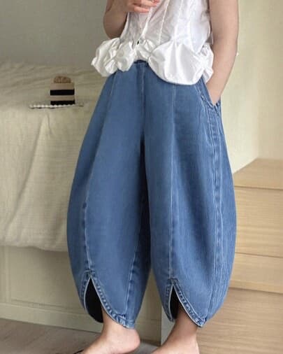 Blossori Pantalones harem de mezclilla azul holgados para niña