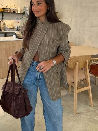 Blazer asimétrico a cuadros para mujer, primavera/verano, diseño casual vintage, chaqueta elegante de alta gama