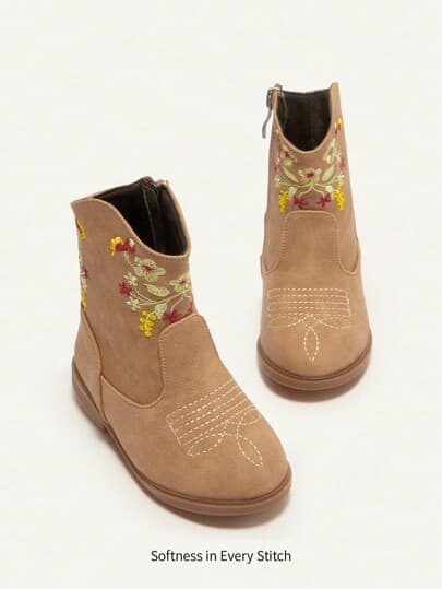 Cozy Pixies Nueva llegada Botas de tobillo planas cómodas con bordado y transpirables con diseño de cremallera para fáci