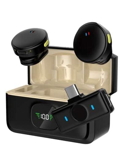 HITOZON Micrófono inalámbrico profesional de solapa: Plug and Play, pantalla LED, estuche de carga portátil - Compatible